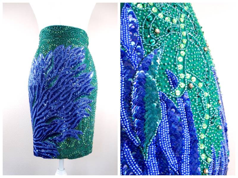 1990S Couture Kristall Perlenrock // Haute Vintage Runway Designer Pailletten Verzierter Strass Kleid Rock Von Genny in Italien von braxae