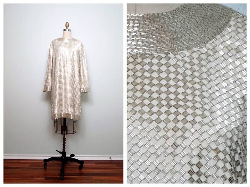 50Er 60Er Couture Perlen Vintage Kleid // Jahre Perlenbesetztes 60's Voll Verziertes Mod Kariertes Von Aldrich von braxae