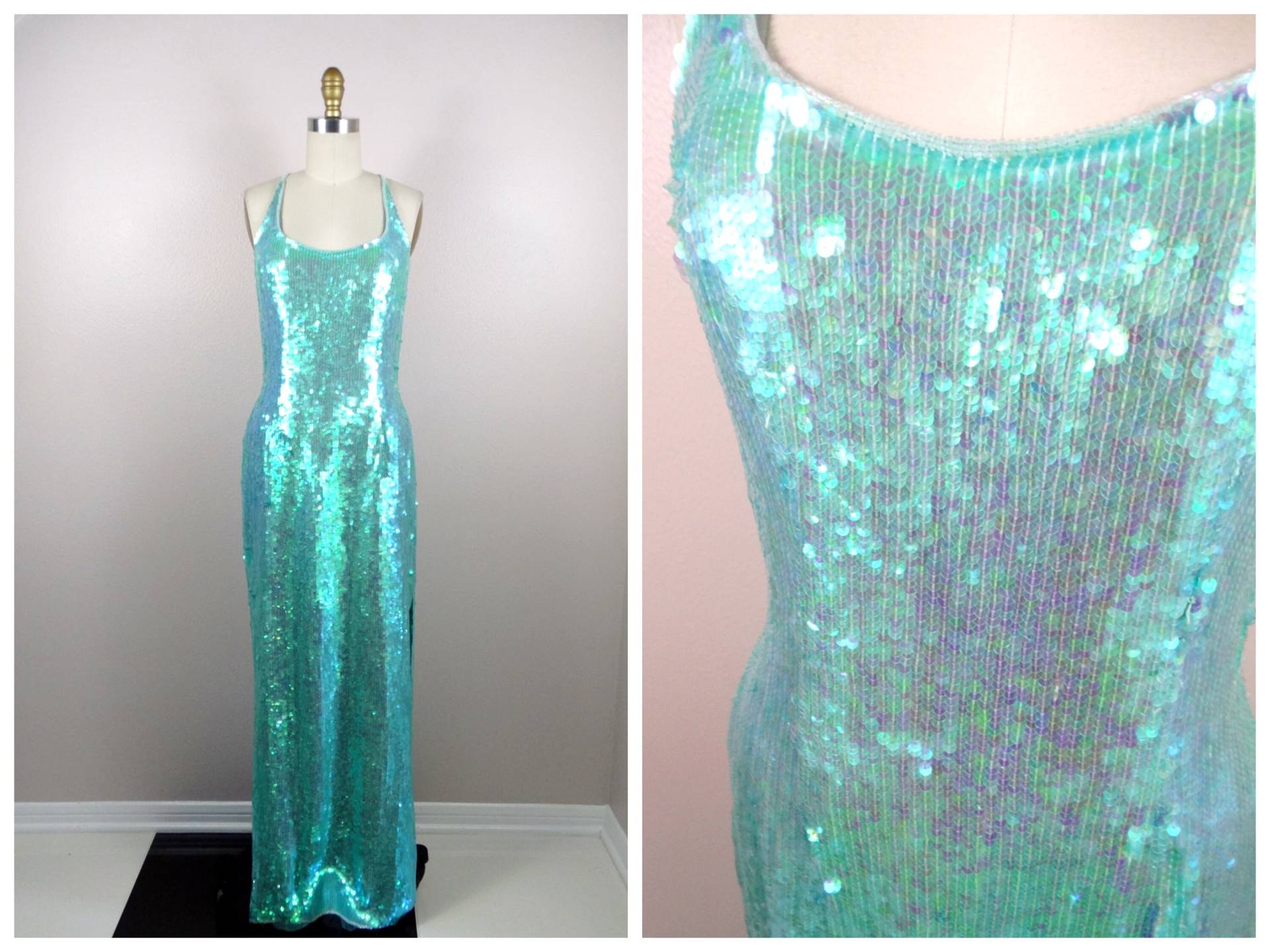 80Er Jahre Opalescent Pailletten-Kleid/Irisierendes von braxae