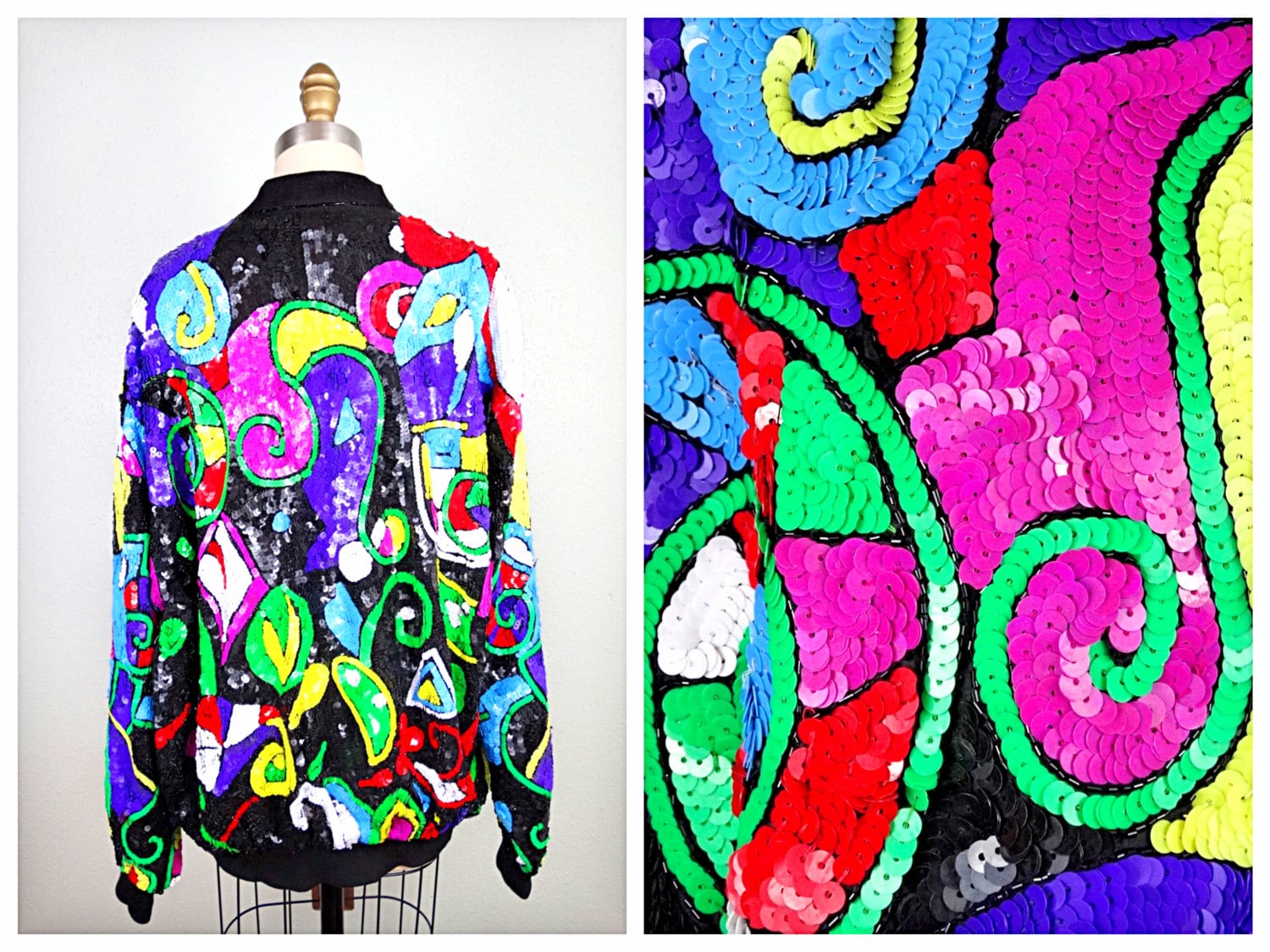 80Er Jahre Pailletten-Jacke/Vintage Pailletten-Bomberjacke Retro-Verzierungsjacke von braxae