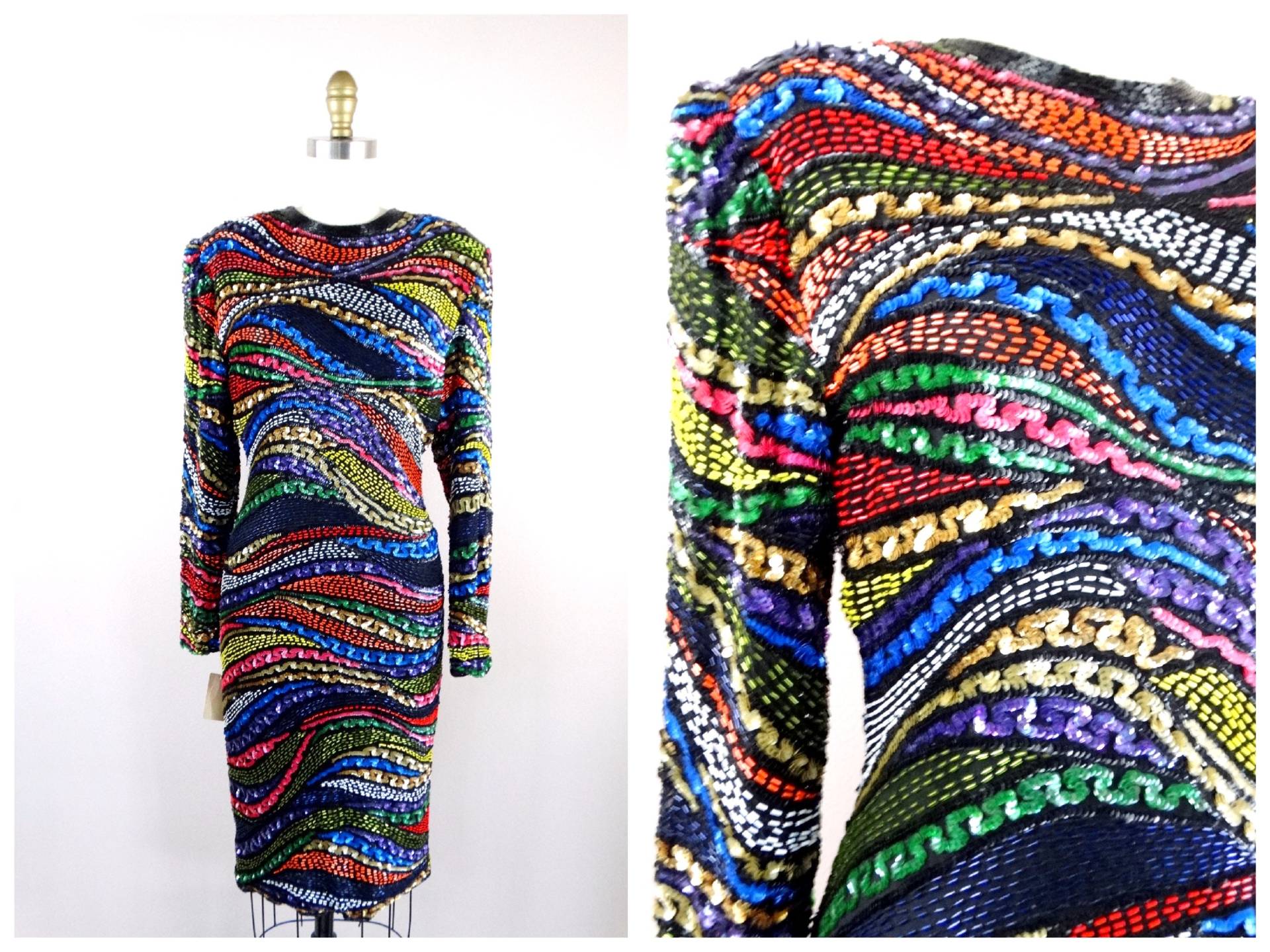 80Er Jahre Paillettenkleid/Retro Rainbow Trophy-Kleid von braxae