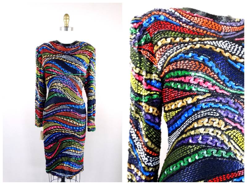 80Er Jahre Paillettenkleid/Retro Rainbow Trophy-Kleid von braxae