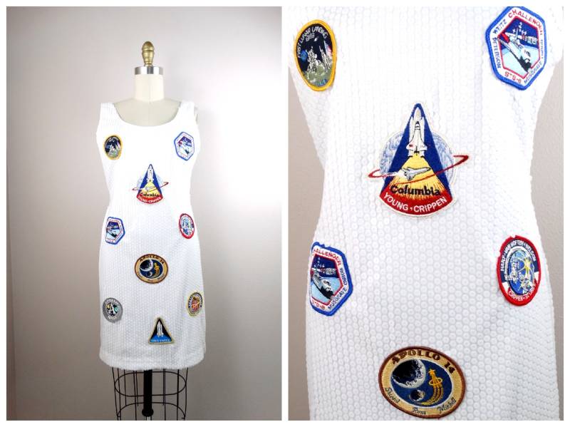 90Er Jahre Nasa Paillettenkleid/Seltenes 1990Er Vintage Designer Couture Space Center Astronaut Patches Kleid Von Jeanette von braxae