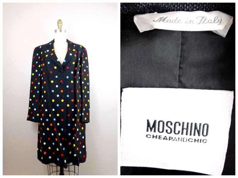 90Er Moschino Perlenmantel/1990's Light Polka Dot Micro Bead Long Jacket 36 von braxae