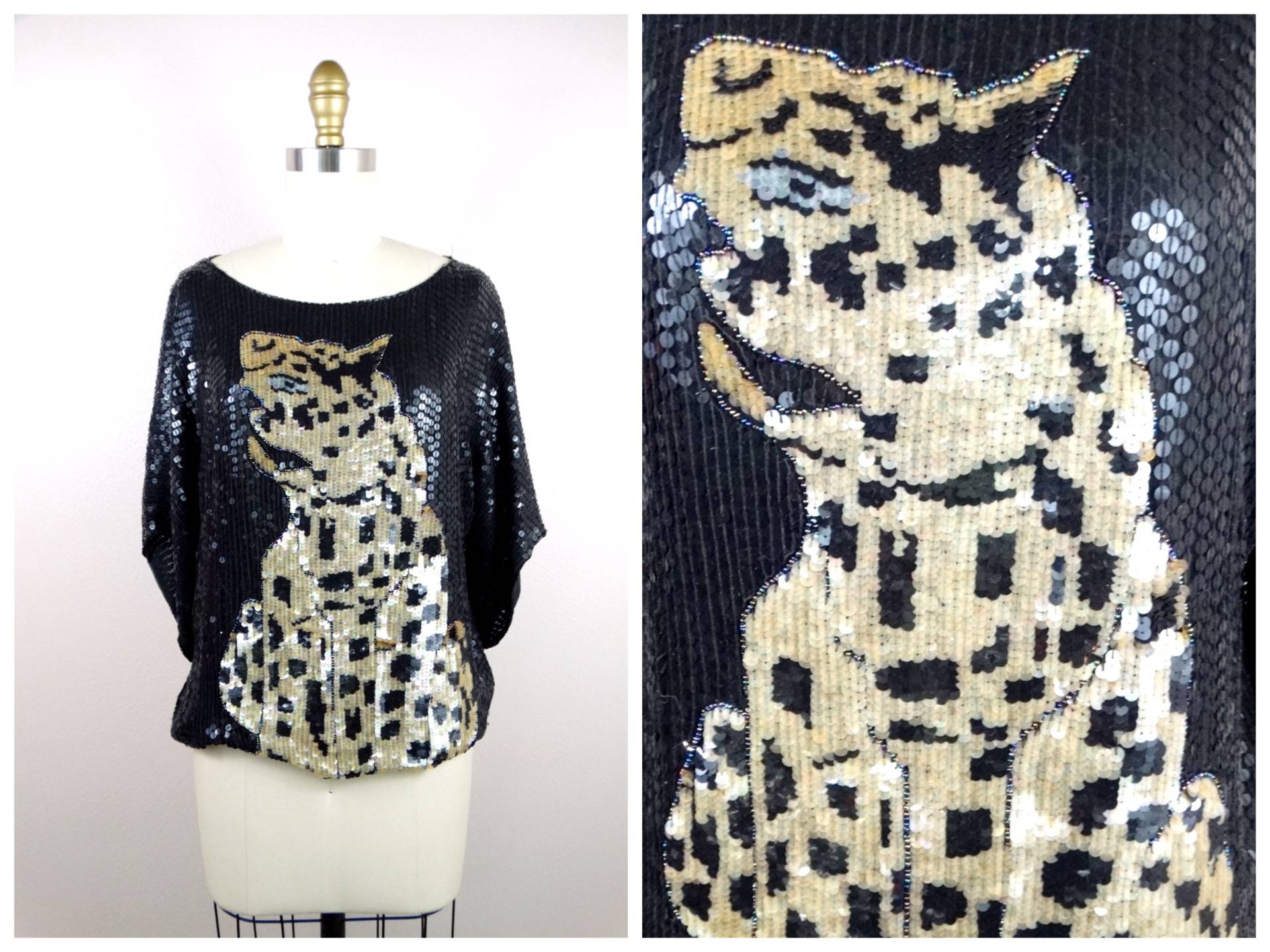 Abstrakte Leopard Pailletten Bluse // Wild Animal Top Paillettenbesetztes Neuheit von braxae