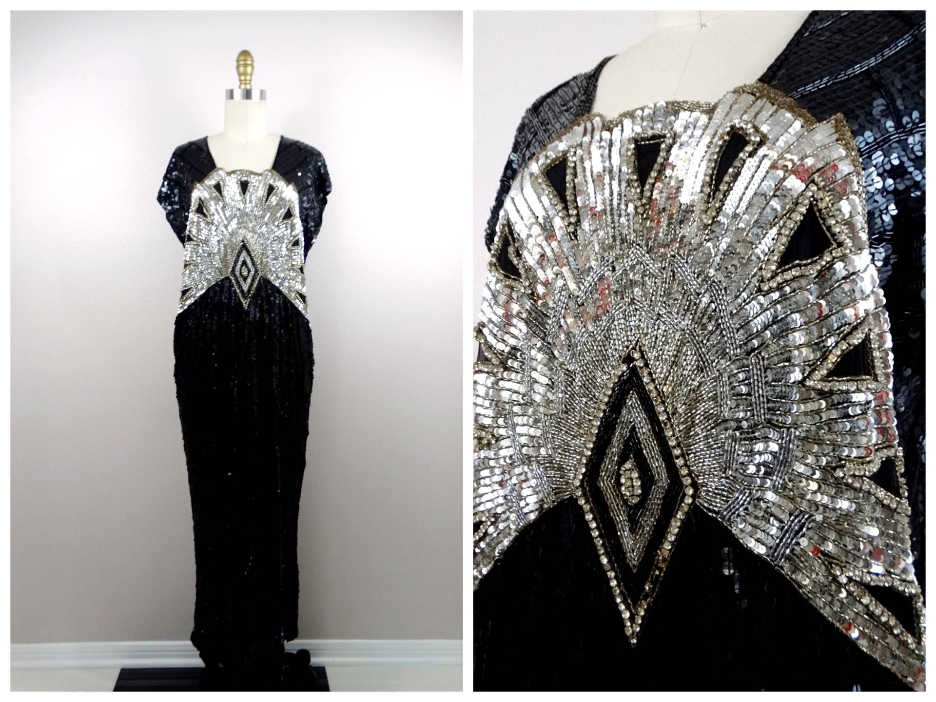 Art Deco Kristall Perlen Kleid/Hand Genäht Vintage Pailletten Gatsby von braxae