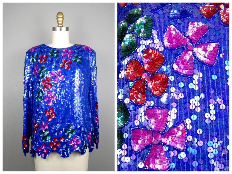 Art Deco Pailletten Perlen Blumen Top Medium von braxae