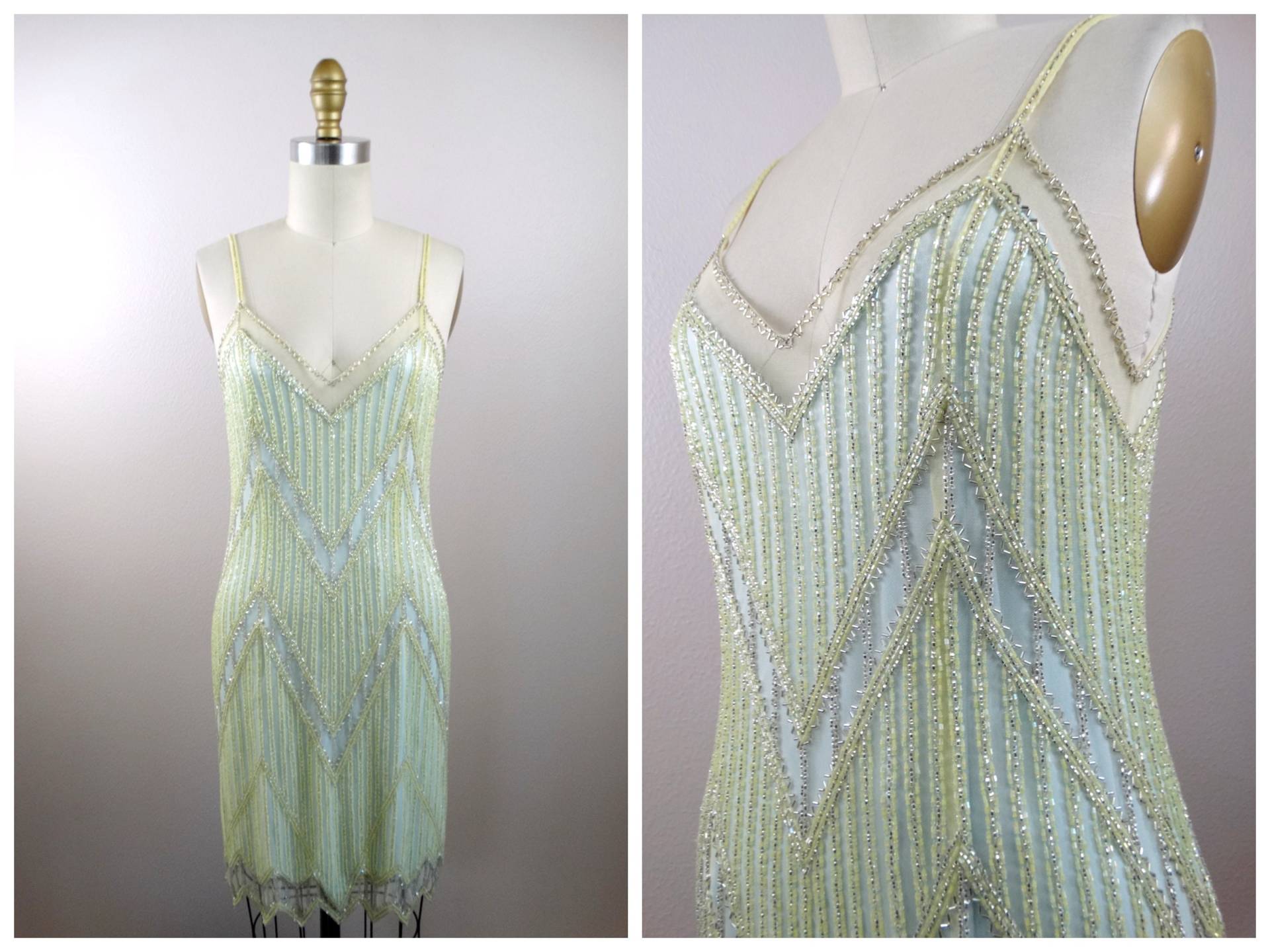 Bob Mackie Perlen Mini Kleid/Vintage Couture Schiere Verzierte Pastell von braxae