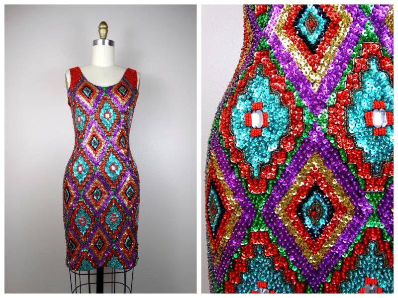 Diamant Juwel Perlen Pailletten Party Minikleid/Harlekin Verschönerte Stretchy Bodycon Kleid von braxae