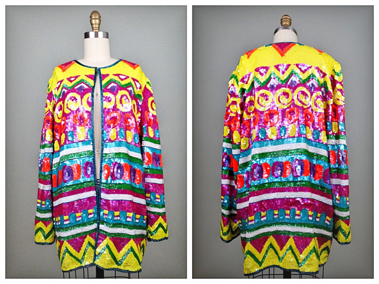 Elektrisch Neon Pailletten Jacke/80Er Jahre Glam Pop Art Deco Helle Paillettenjacke ..atemberaubend von braxae