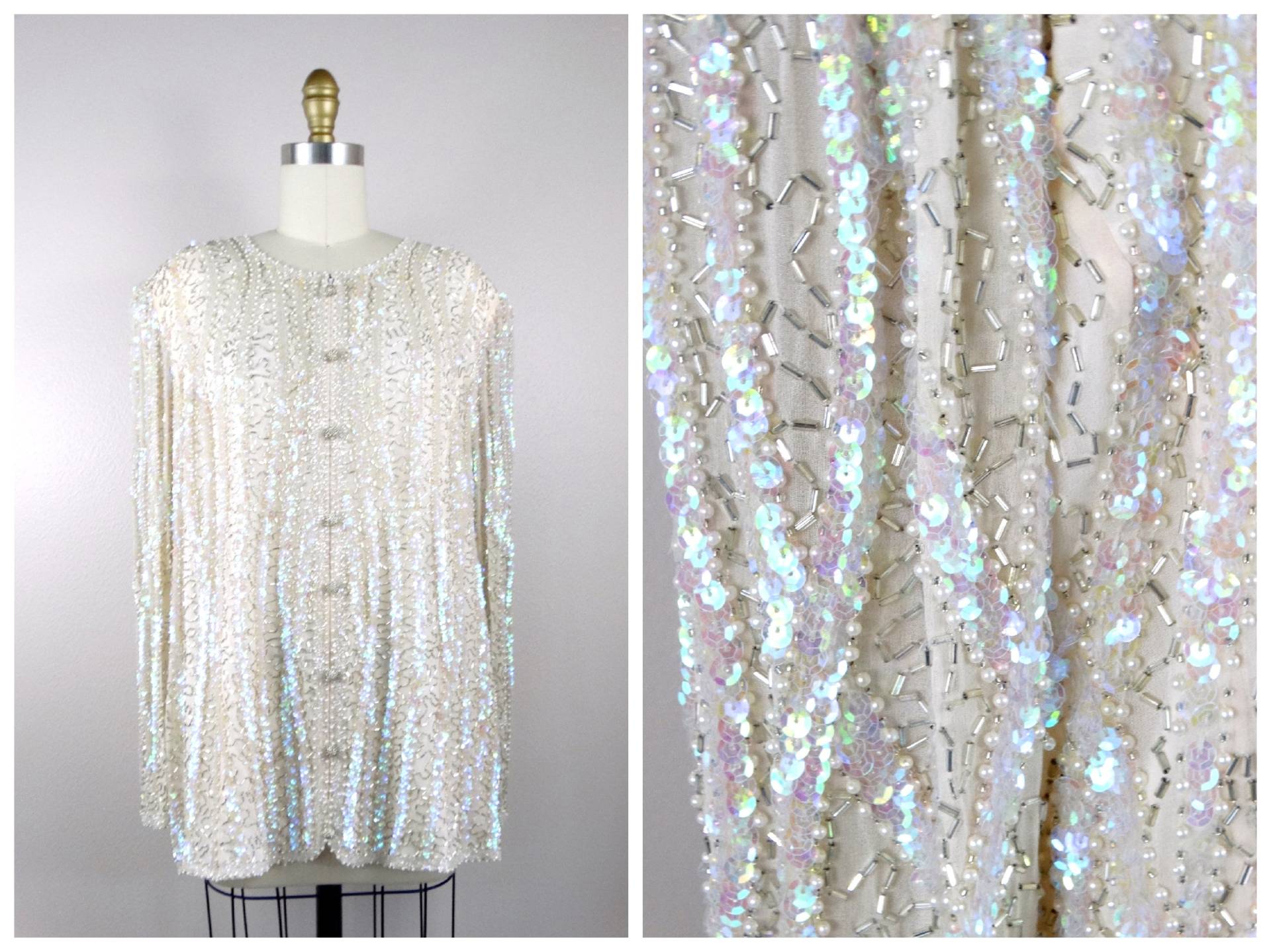 Funkelende Opalescent Pailletten-strickjacke // Schillernde Pailletten Verzierte Abendjacke Eleganter Blazer Mit Reißverschluss von braxae