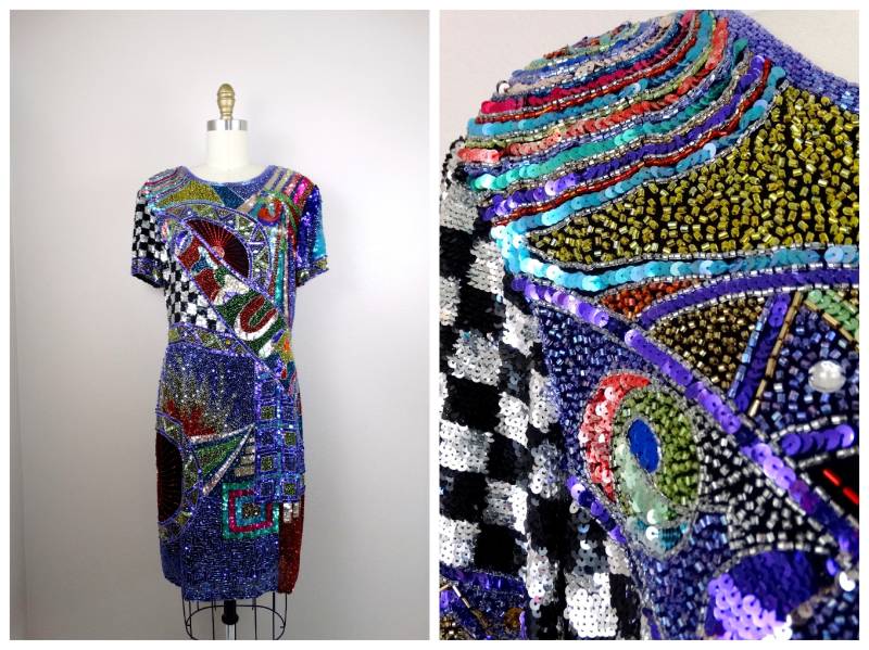 Funkelndes Vintage Kleid Mit Pailletten/Retro Abendkleid von braxae