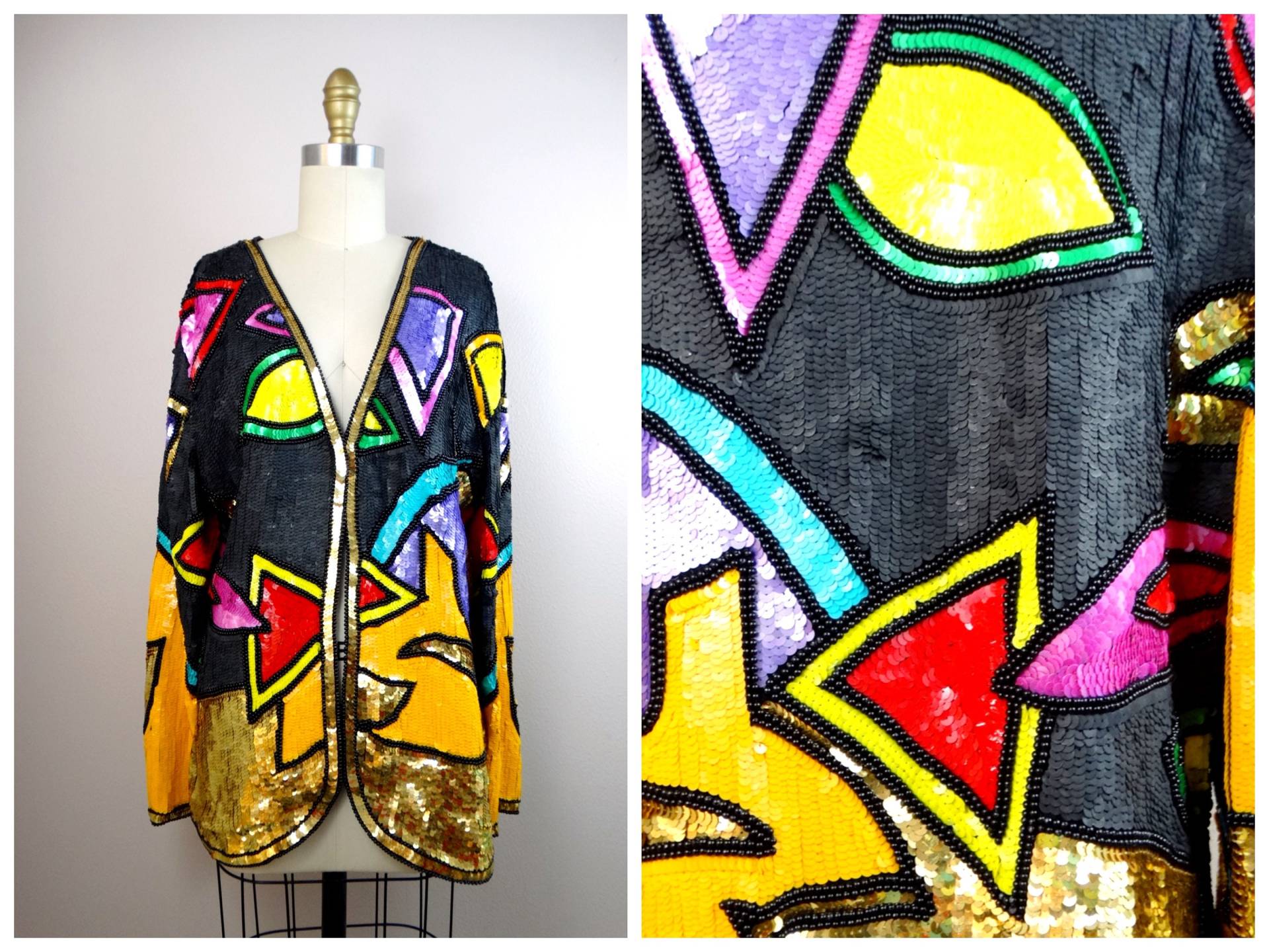 Funky, Heller Pailletten-Blazer // Wilde Retro Perlen Vintage Pailletten Trophy Jacke M/L von braxae