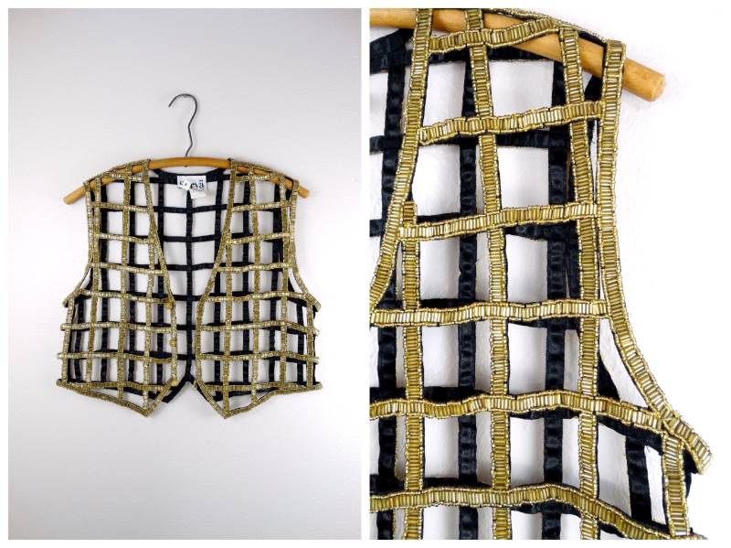 Gold Käfig Perlen Kurzer Bolero/Glas Schiere Weste Top Durchsichtig Voll Verzierter Shrug von braxae