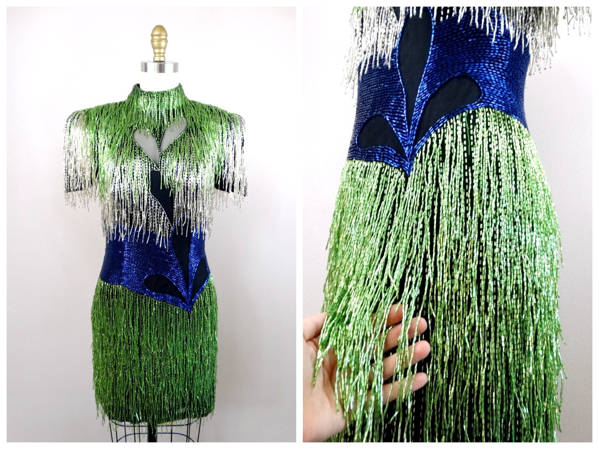 Haute Couture Fransen Perlen Mini Kleid // All Over Fringed Beaded Dress Small S von braxae