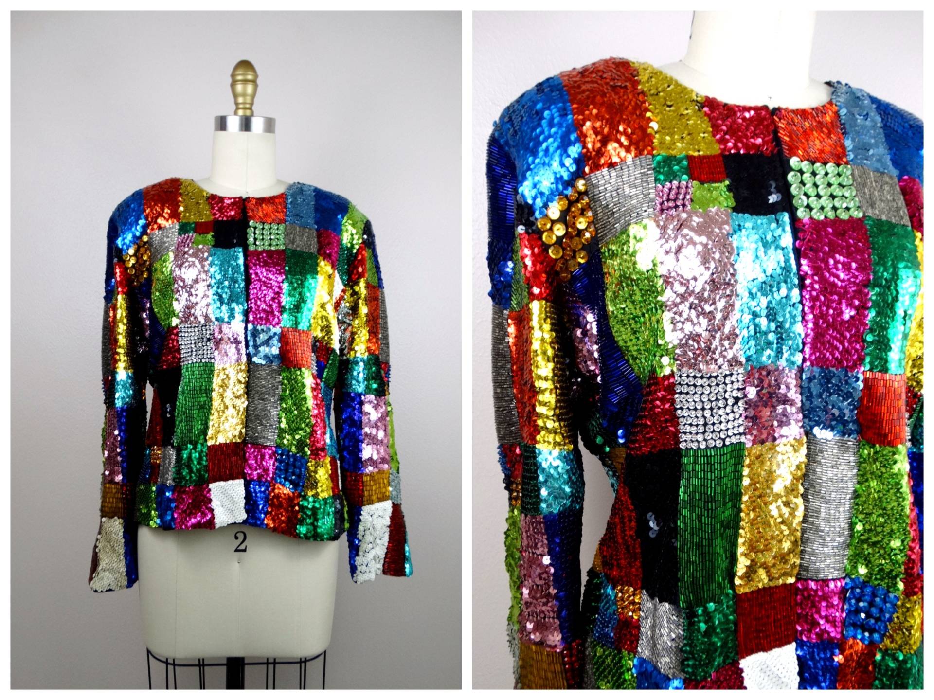 Heavy Kristall Besetztes Pailletten-Oberteil // Regenbogen-Juwelen-Perlen-Button-Down-Cardigan-Jacke von braxae