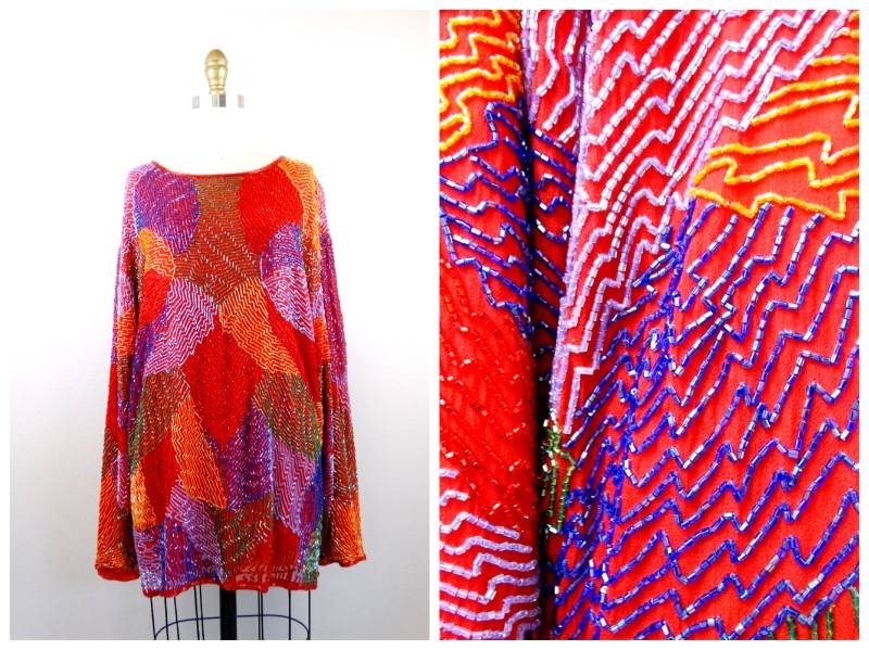 Helle Bunte Perlen Oversized Top Oder Mini Kleid/Regenbogen Tunika von braxae