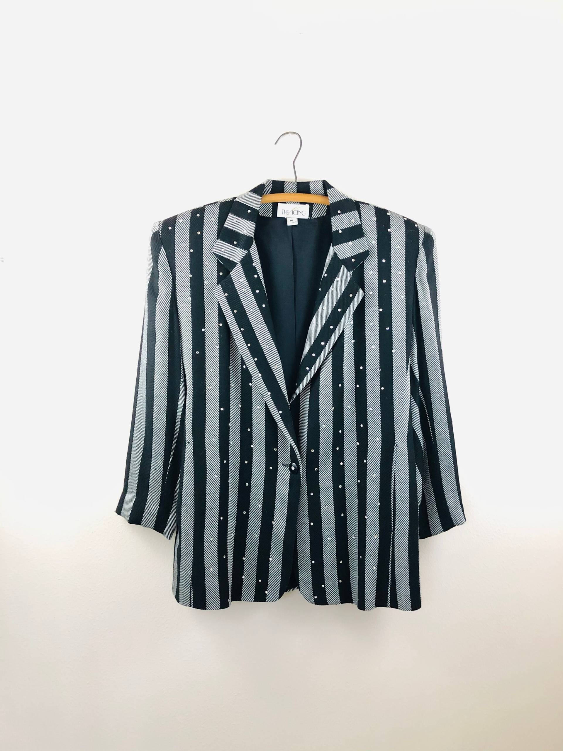 Kristall Besetzter Gestreifter Blazer // Kristallverzierte Jacke 90Er Jahre Glam von braxae