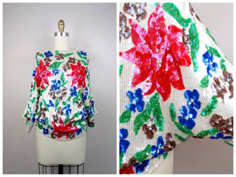 Irisierendes Pailletten Pullover Top/Oversized Dolman Große Xl von braxae