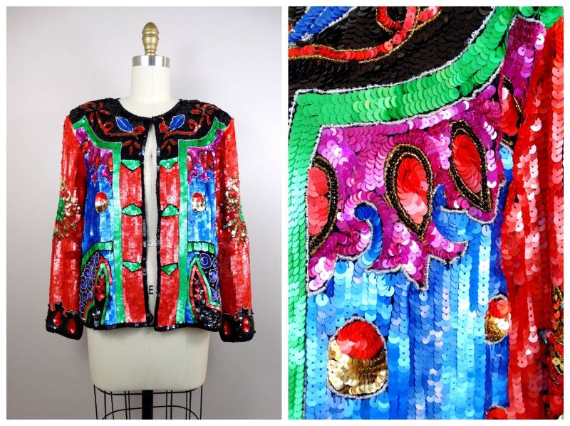 L/Xl Strahlende Paillettenjacke Color Pop Pailletten Trophy-Jacke Large von braxae