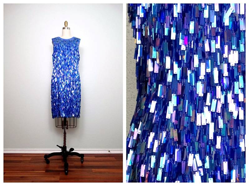 M/L Fringe Paillette Paillettenkleid // Irisierendes Periwinkle Quastenperlenkleid von braxae