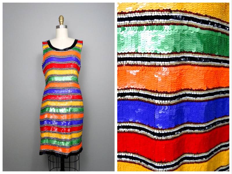 M/L Retro Pailletten Party Kleid Gestreiftes Medium von braxae