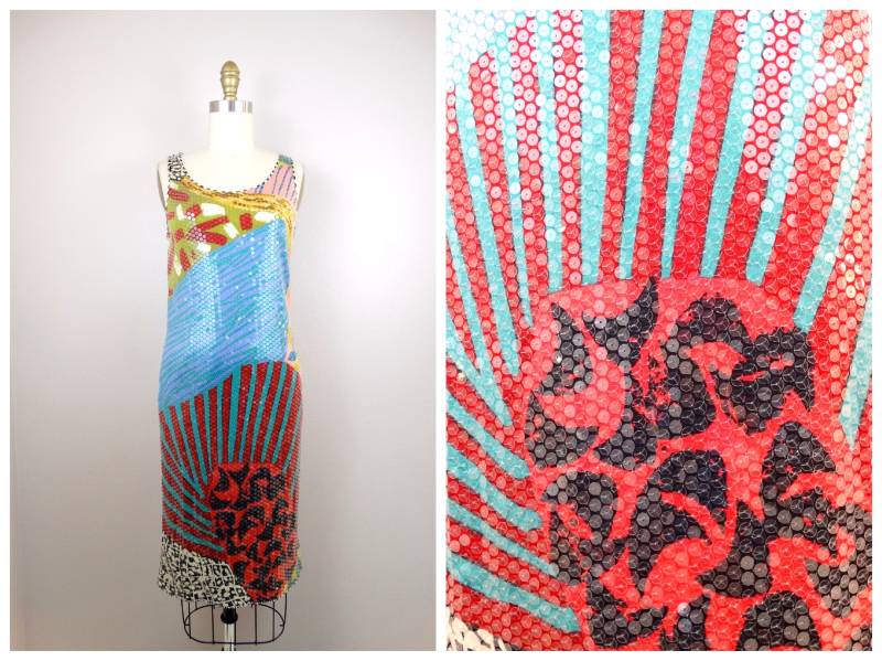 Missoni Paillettenkleid ‣ Designer Pailletten Retro Vintage Kleid Komplett Verziertes Couture Abstraktes von braxae