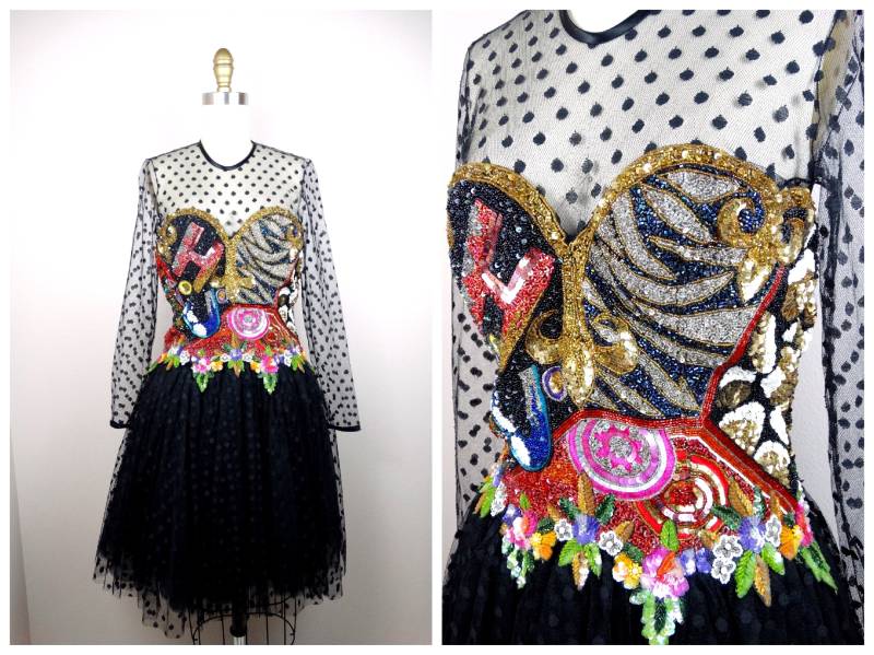 Naeem Khan Pailletten Schiere Kleid By Riazee // Vintage Designer Perlen Couture Glam Party S von braxae