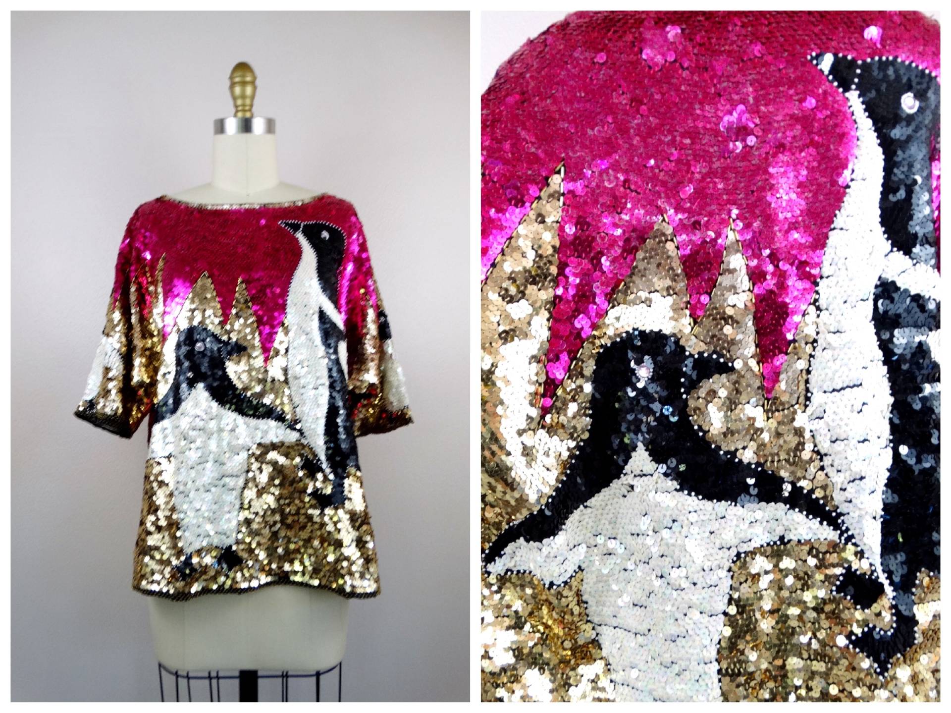 Neuheit Pailletten Pinguin Top/Rosa Und Gold Verzierte Perlen von braxae