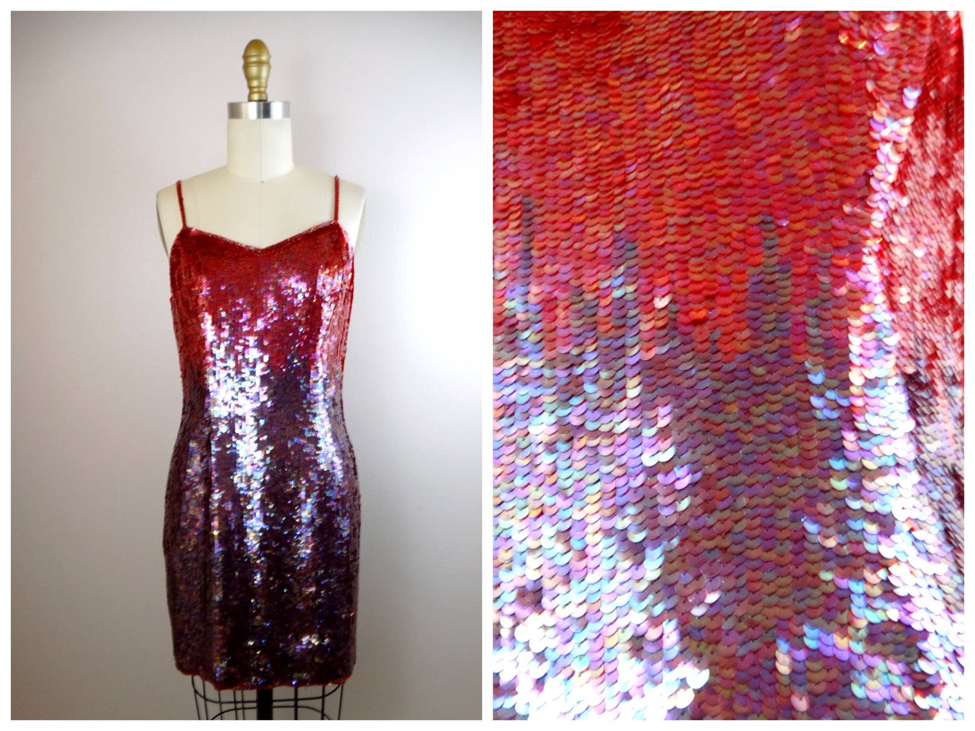 S/M Ombre Rote Pailletten Party Kleid // Maroon Burgund Lila Perlen Minikleid von braxae