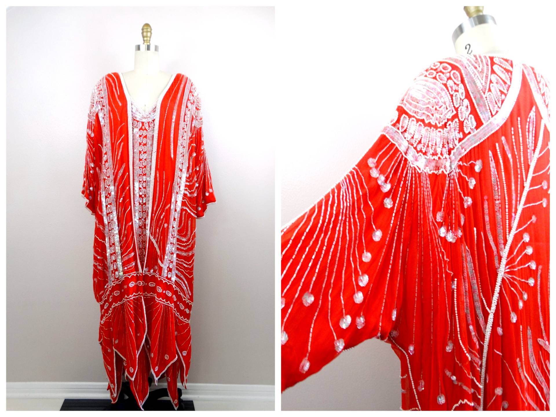 Plus Size Pailletten Abendkleid + Duster Set/Leuchtend Rote Seidenperlen Perlen Ensemble 1x 2x Plus Size Pailletten Abendkleid + Duster Set/Leuchtend Rote Seidenperlen Perlen Ensemble 1x 2x von braxae