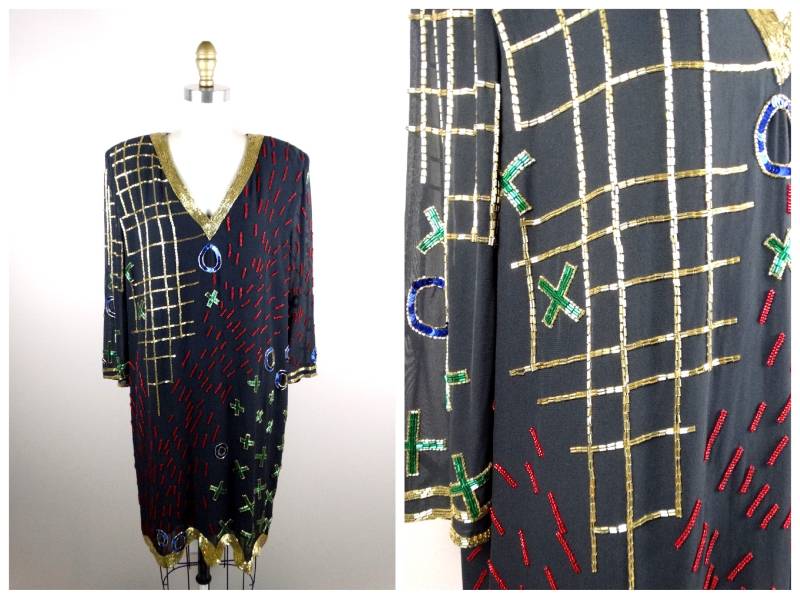 Retro Perlenkleid ‣ Tic Tac Toe Paillettenkleid Funky Pailletten Vintage Kleid X Und O Gaming Art Party von braxae