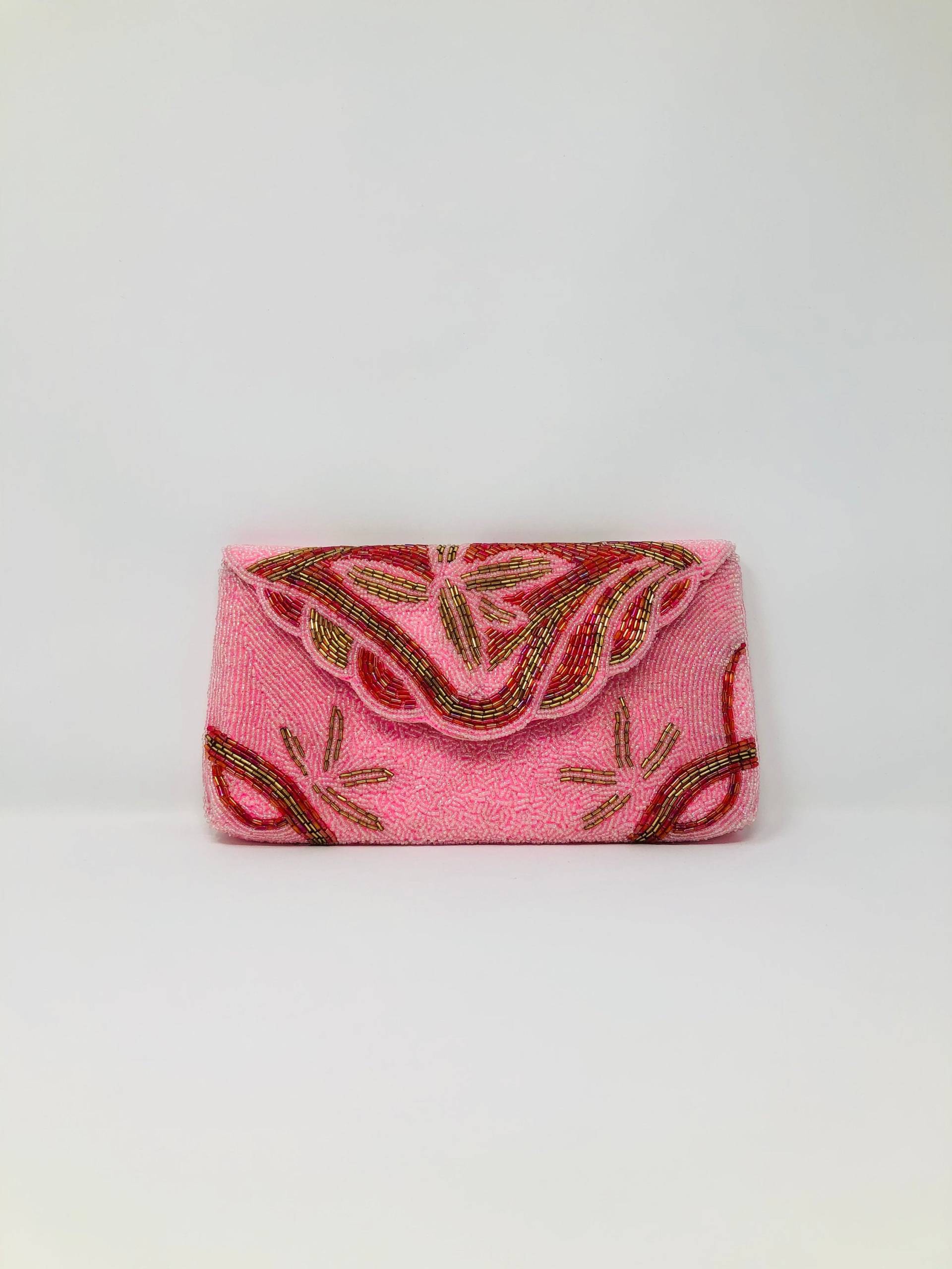 Rosa Perlen Geschmückte Art Deco Handtasche // Vintage Clutch Rote Perlentasche von braxae