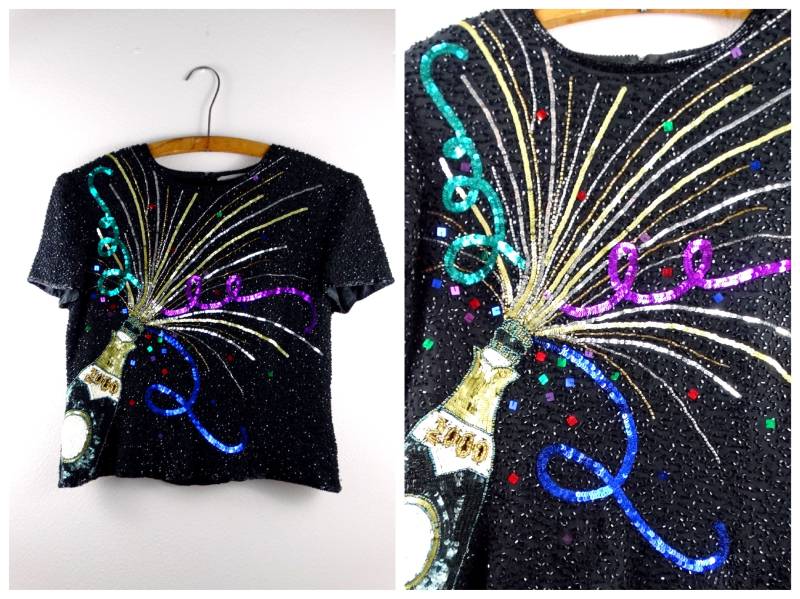 S/M Cocktail Feier Pailletten-Oberteil Neuheit Party Pailletten Crop Top Größe Petite Medium von braxae