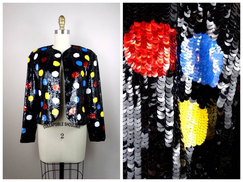 S/M Pailletten-Cardigan Von Victor Costa/Retro Polka Dots Pailletten-Jacke von braxae