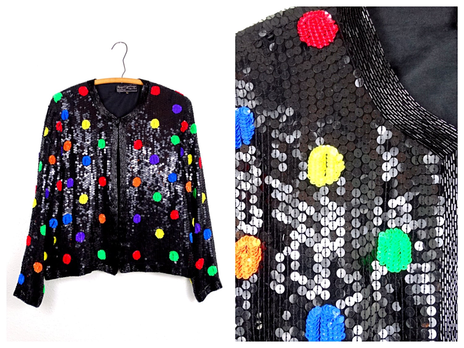 Polka Dot Pailletten-Cardigan/Helle Pailletten-Abendjacke Color Pop Open Top Polka Dot Pailletten-Cardigan/Helle Pailletten-Abendjacke Color Pop Open Top von braxae