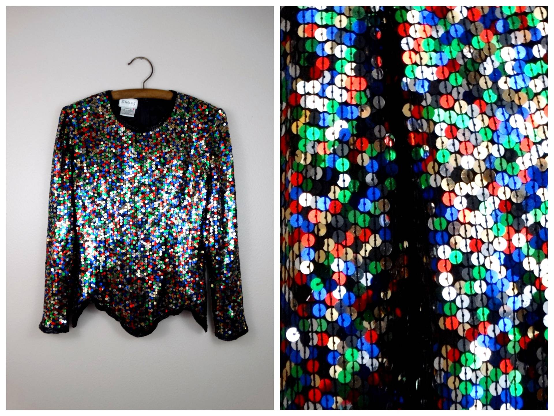 S/M Rainbow Confetti Pailletten Top // Bunte Bluse Im Vintage Look von braxae