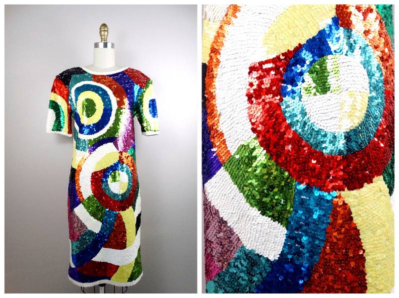 S/M Regenbogen Pailletten Kleid/Retro Trophy von braxae