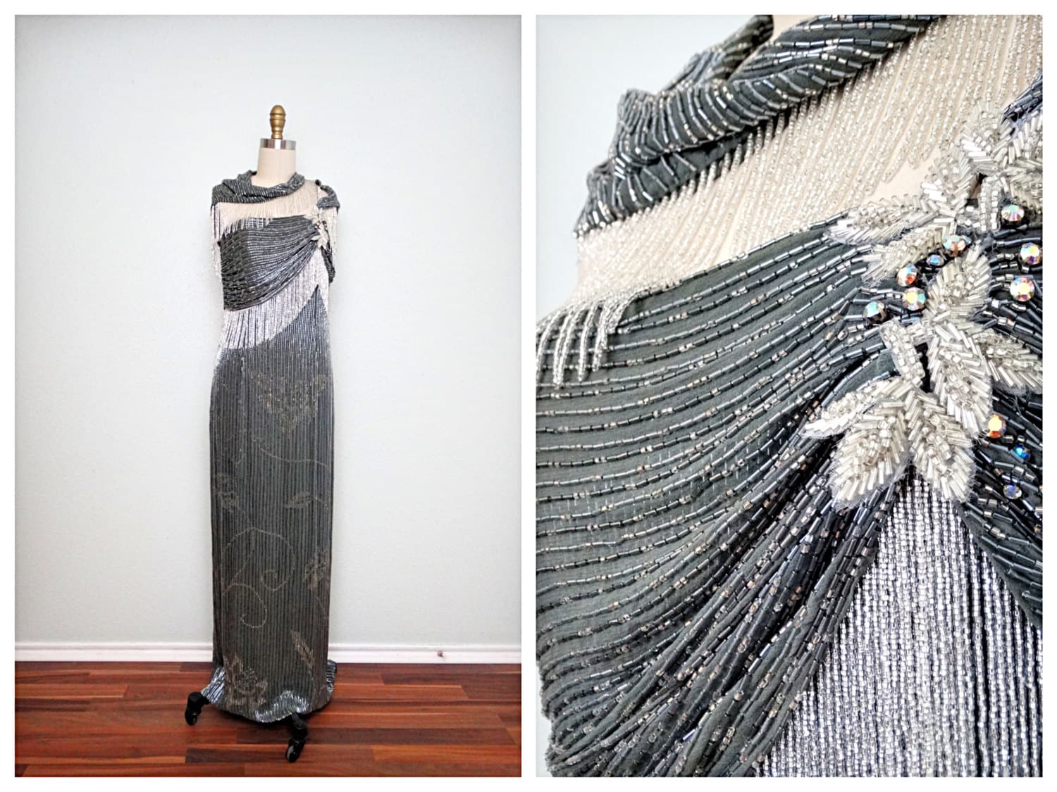 Seltene Kristall Perlen Kleid Von Neiman Monitors // Graue Seide Mit Perlenfransen Vintage Glam Abendkleid Brautmutterkleid Seltene Kristall Perlen Kleid Von Neiman Monitors // Graue Seide Mit Perlenfransen Vintage Glam Abendkleid Brautmutterkleid von braxae