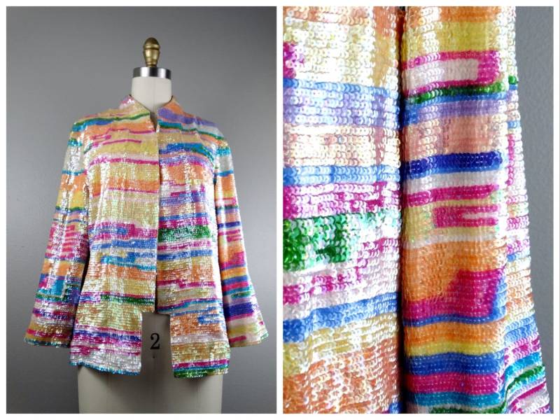 Seltene Pastell Pailletten Jacke/Irisierender Shrug Cardigan von braxae