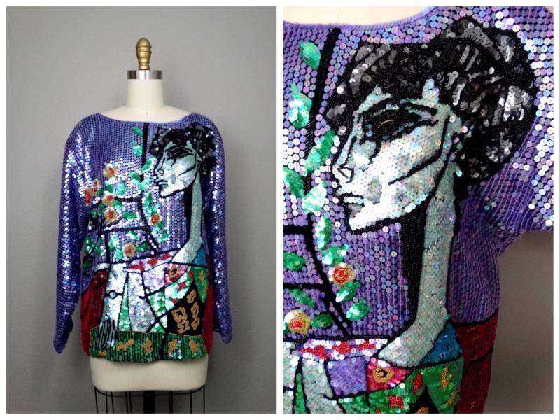 Seltene Picasso Pailletten Top/Abstrakte Tragbare Kunst Vintage Perlen von braxae