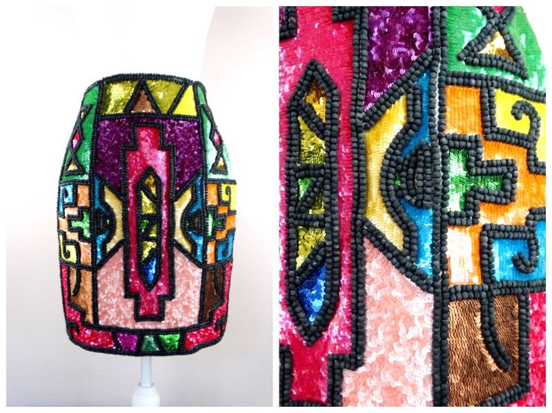 Todd Oldham Pailletten Perlen Rock/90Er Vintage Designer Couture Glasperlen Paillettenrock Small von braxae