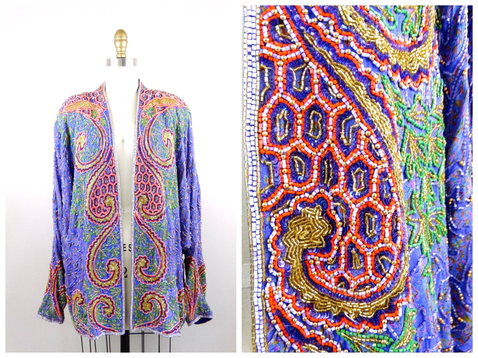 Übergröße Lila Und Gold Perlen Jacke Shrug/Retro Pailletten Funky Dolman Sleeve Overcoat Xl von braxae