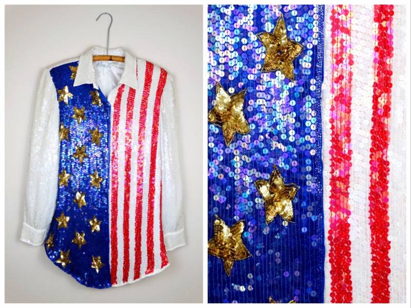 Usa Flagge Pailletten Top/Rot Weiß Blau Retro Stars & Stripes Bluse Große Xl von braxae