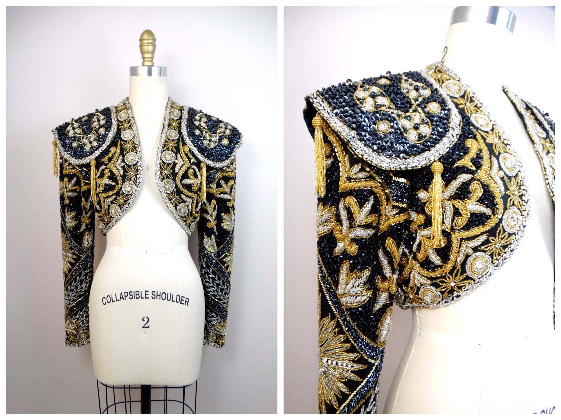 Verzierter Strass Perlen Bolero Shrug/Silber Und Gold Quaste Verschönerte Vintage Crystal Couture Kurzjacke von braxae