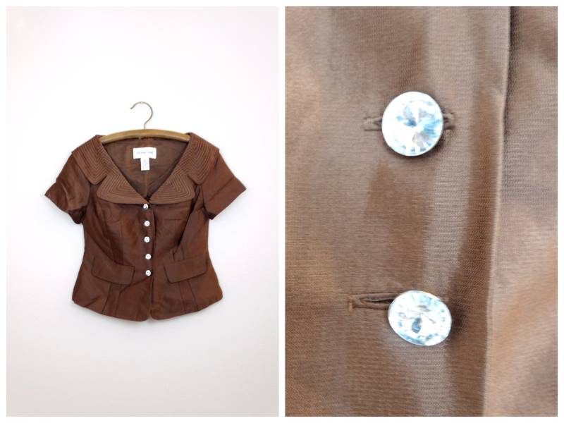 Victor Costa Crystal Button Braun Formelles Abend Top Größe Us 4 von braxae