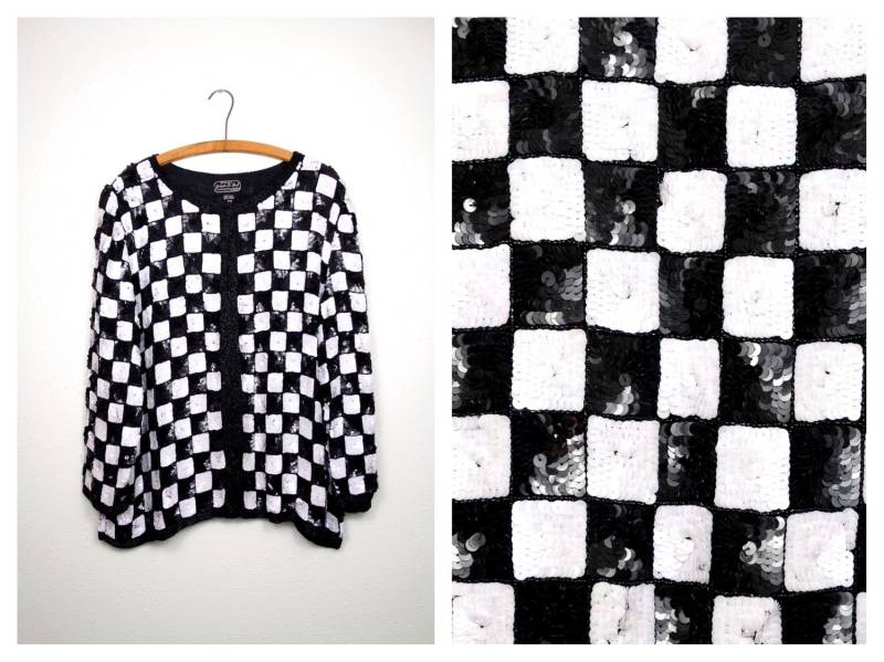 Vtg Checker Pailletten-Jacke // Retro Checkerboard von braxae