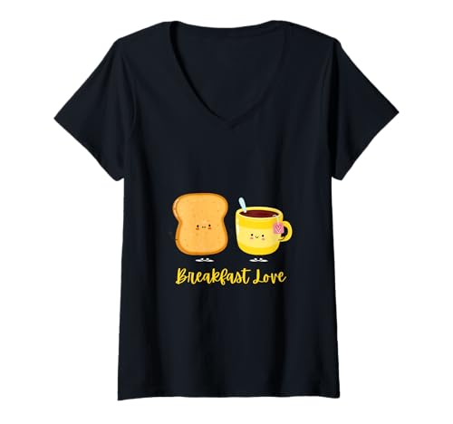 Damen frühstück Toast Kaffee Liebe T-Shirt mit V-Ausschnitt von breakfast toast love