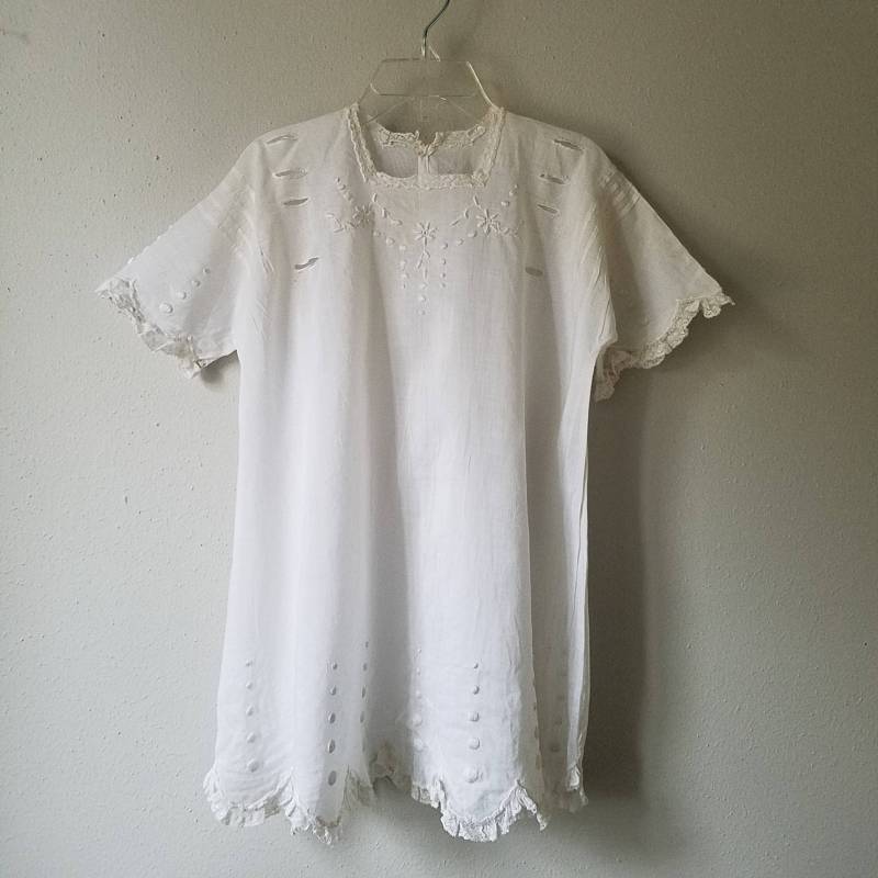 Vintage 1930S Baumwollkleid Handbestickte Spitze, Größe 98/92 von breedbabynyc