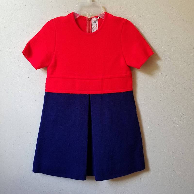 Vintage 60Er Strickkleid Von Piccolini - Rot Und Marine, Größe 5 von breedbabynyc